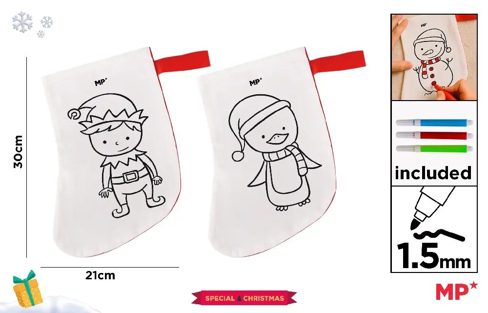 Skarpeta świąteczna do malowania z flamastrami Elf i Pingwin 1szt.mix