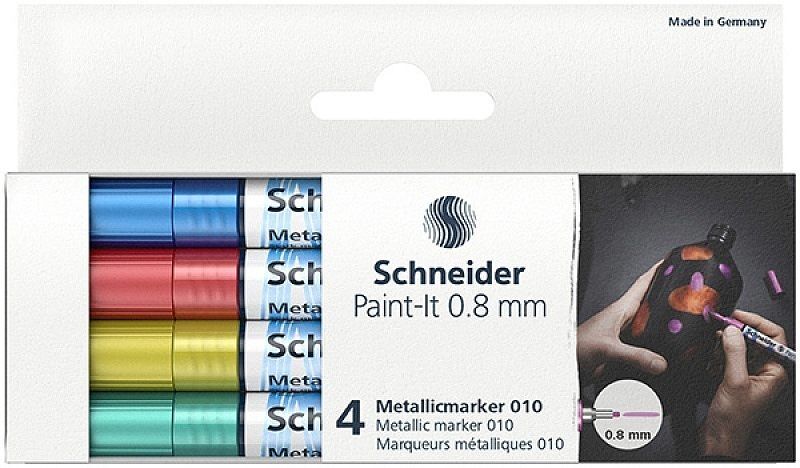Marker akrylowy schneider paint-it metallic 4 sztuki (niebieski, czerowny, żółty, zielony)