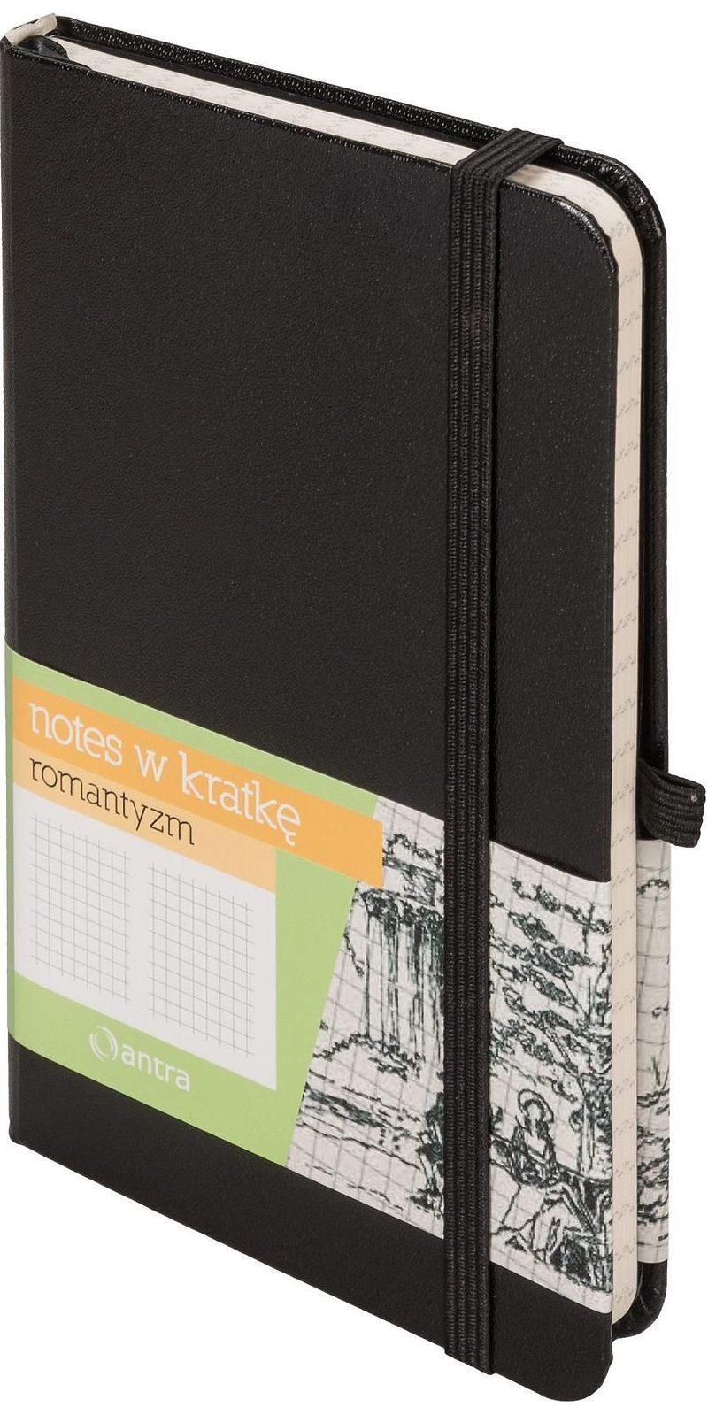 Notes A6 z gumką Romantyzm kratka czarny