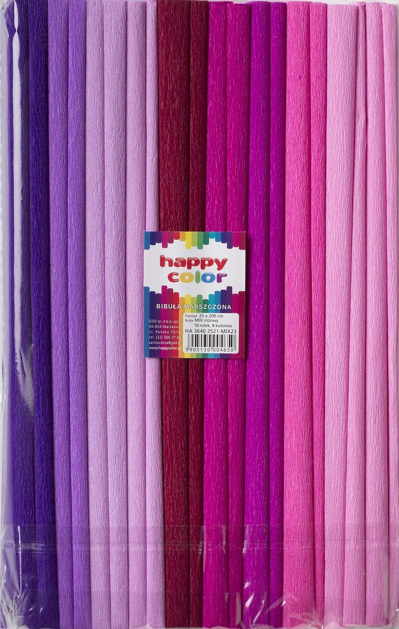 Bibuła marszczona happy color różowy 25x200cm 8 kolorów 10 rolek
