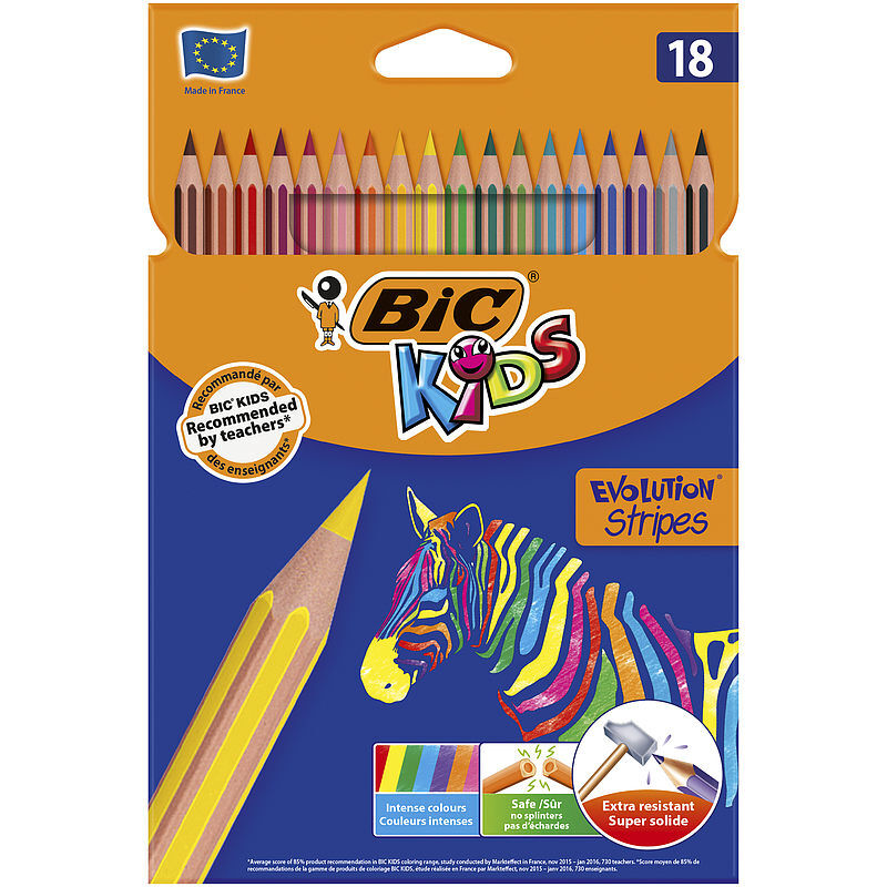 Kredki bic kids eco evolution stripes ołówkowe pudełko 18 kolorów