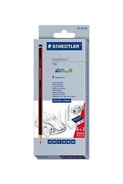 Ołówek staedtler tradition 6 sztuk, 6 grubości + gunka i temperówka