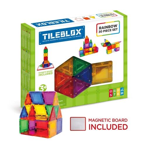 Tileblox Zestaw tęczowy 30 elementów z tablicą magnetyczną