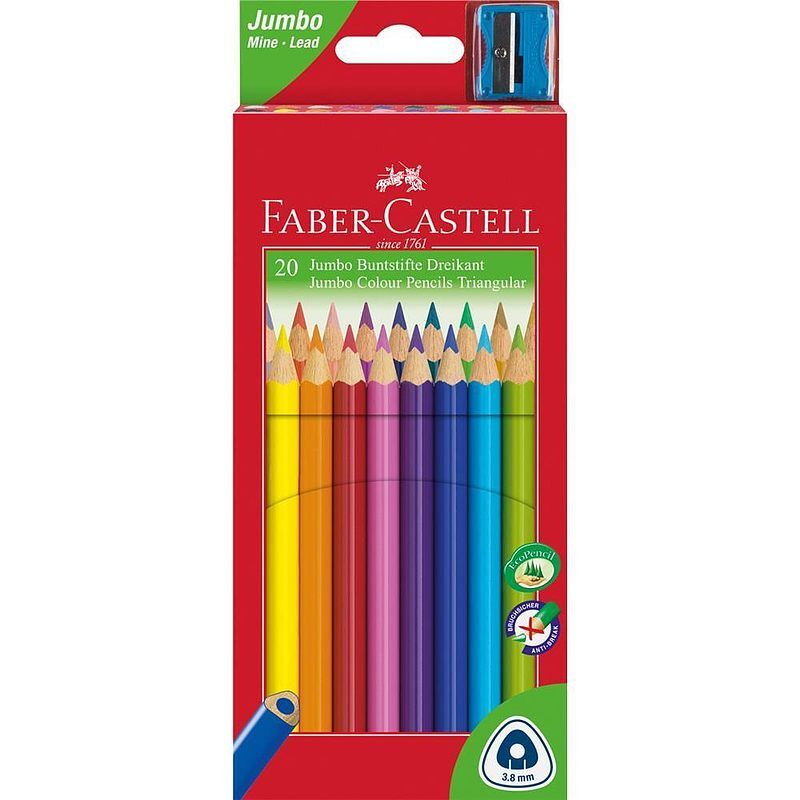 Kredki ołówkowe jumbo faber-castell trójkątne 20 kolorów + temperówka