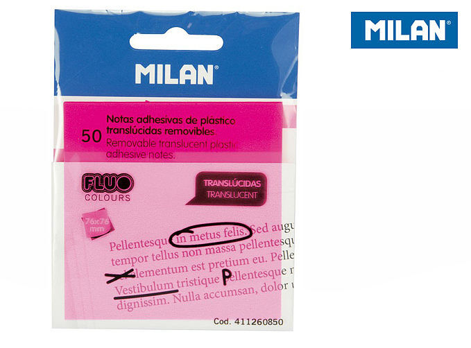Karteczki samoprzylepne milan fluo przezroczyste róż 76x76, 50 szt