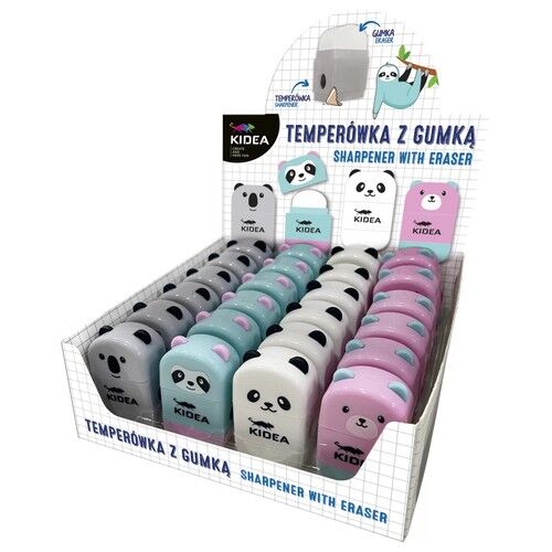 Temperówka z gumką misie Display 24 sztuki