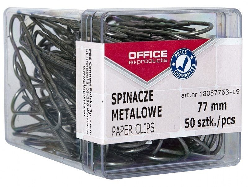 Spinacze metalowe office products 77mm 50sztuk srebrne