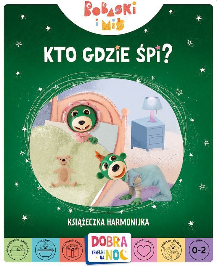 Kto gdzie śpi? bobaski i miś. Dobranoc, trefliki na noc. Książeczka harmonijka