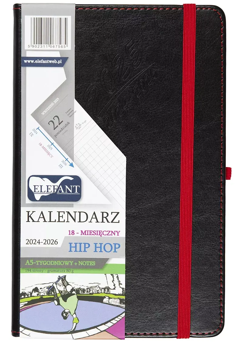 Kalendarz 2024/2025 18 m-cy. Hip hop a5 tygodniowy czarny