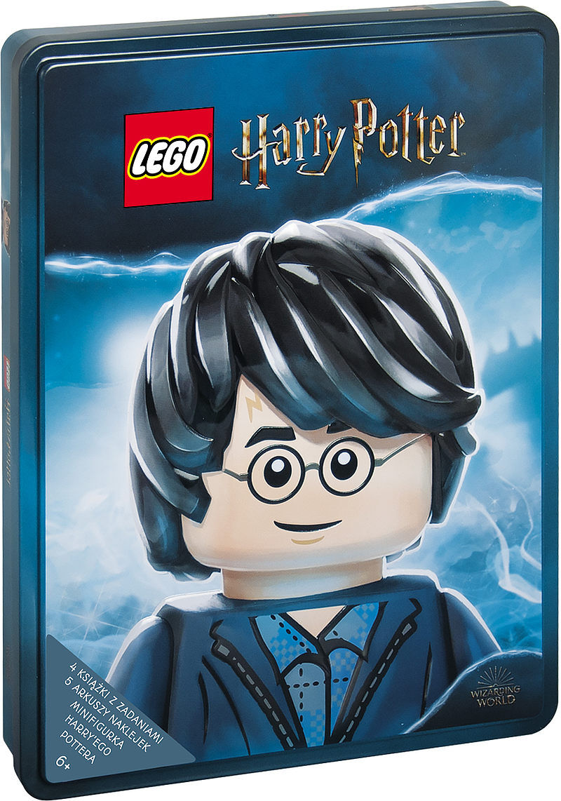 Lego harry potter zestaw książek z klockami lego 4 książki z zdaniami, 5 arkuszy naklejek, minifigurka harrego pottera z tin-6401