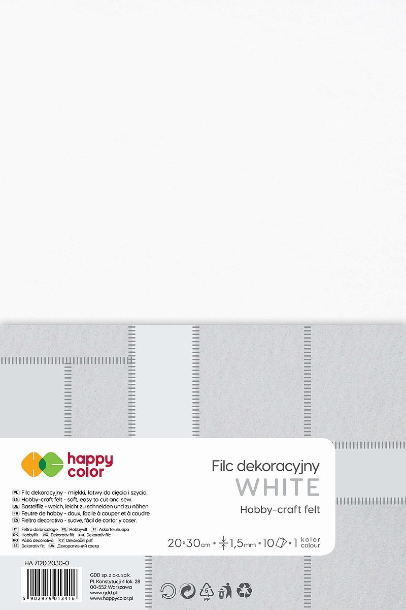 Filc dekoracyjny 20x30 cm 10 ark. Biały happy color