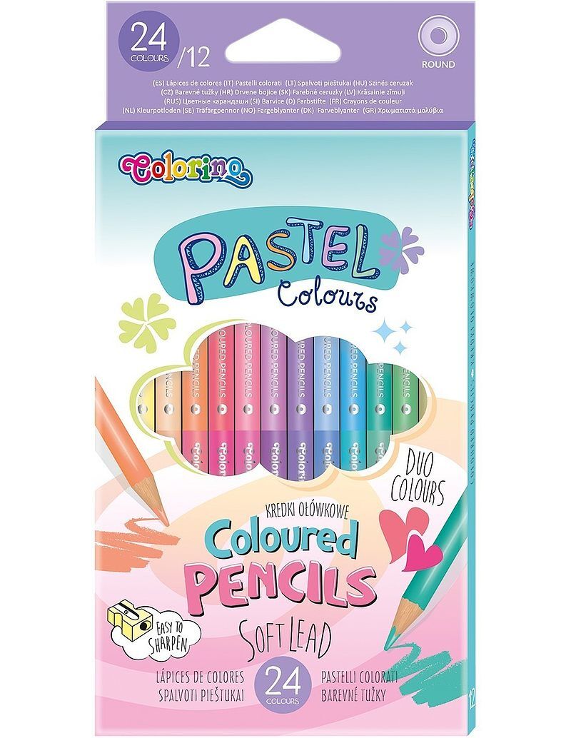 Kredki ołówkowe okrągłe colorino kids dwukolorowe 24 kolory/12 sztuk pastel