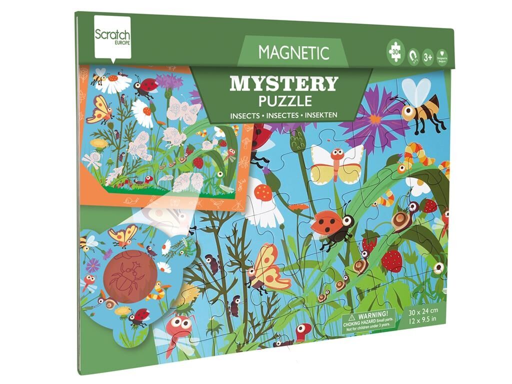 Puzzle magnetyczne i gra Szukaj z lupą Scratch 2w1 Robaczki 30 elementów