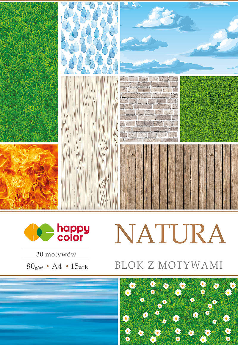 Blok happy color z motywami natura a4 15 arkuszy 80g/m2, 30 motywów