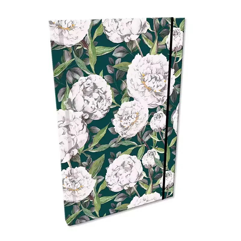 Notes a5 kratka z gumką soft touch peonie w zieleni