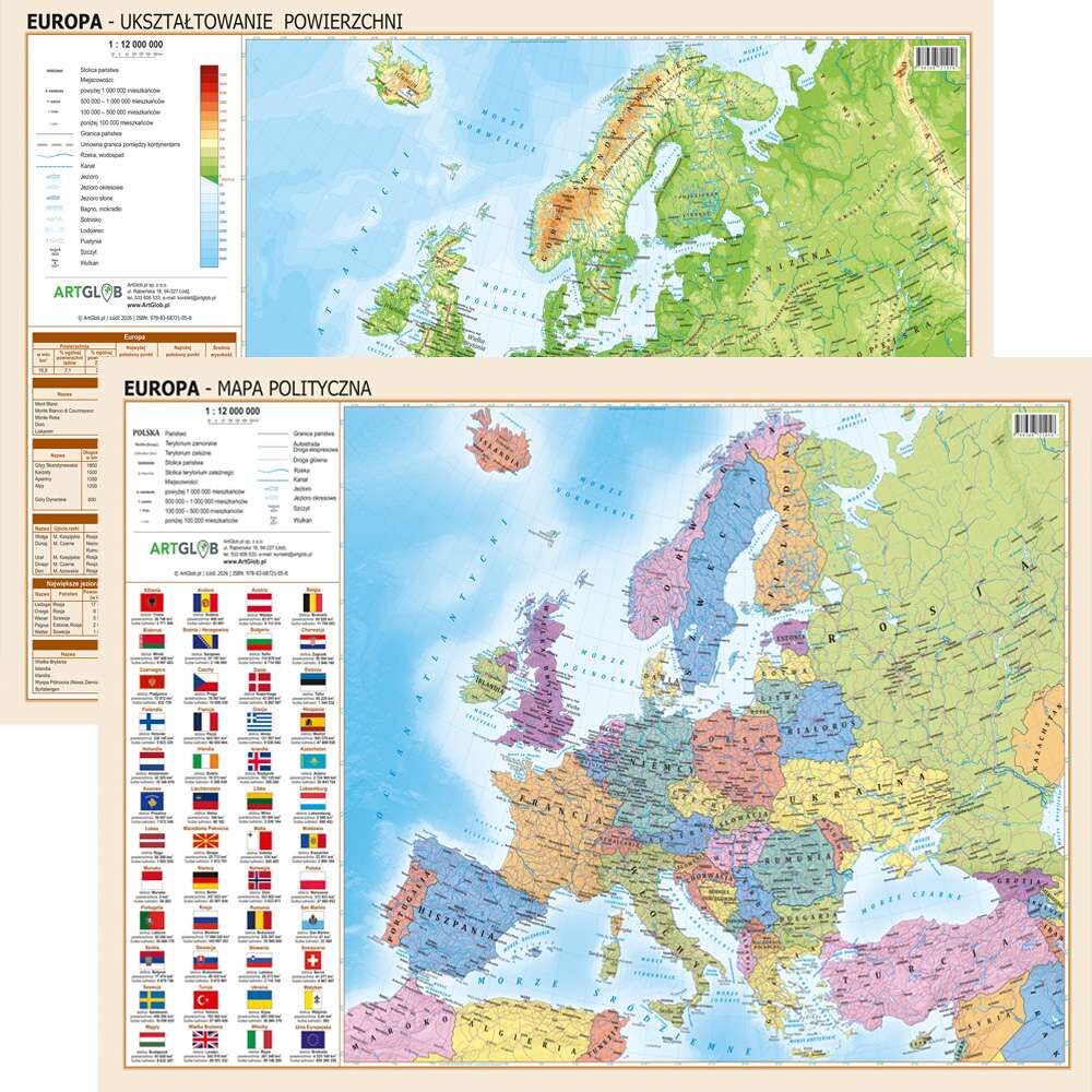 Podkładka na biurko Europa polityczno-fizyczna 1:12 000 000 dwustronna