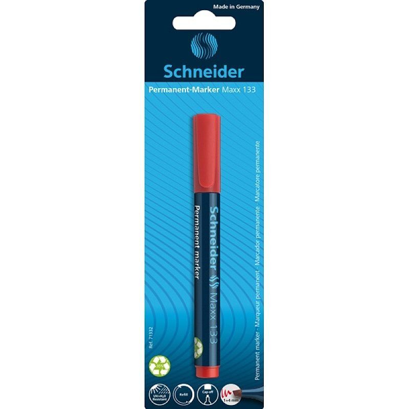 Marker permanentny  schneider maxx 133 ścięty 1-4mm czerwony blister