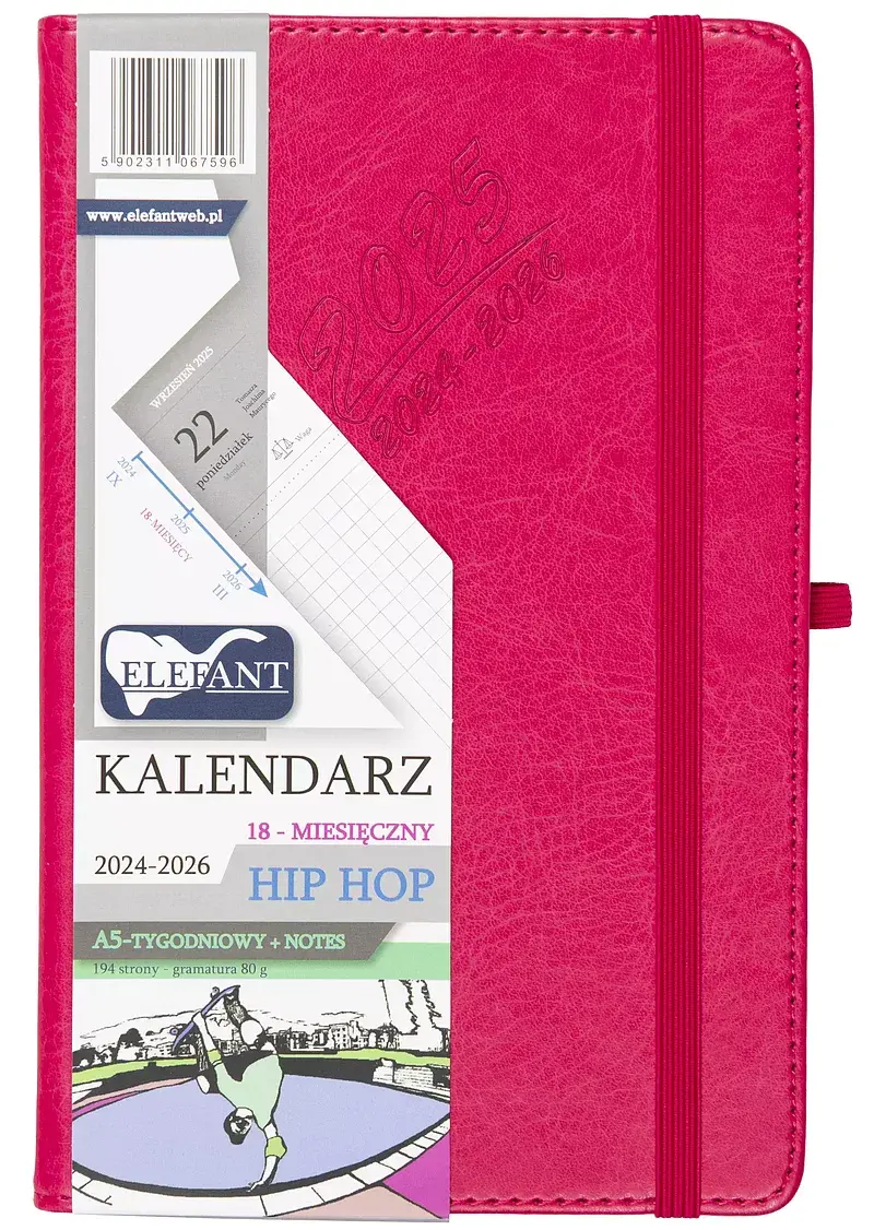 Kalendarz 2024/2025 18 m-cy. Hip hop a5 tygodniowy karmazyn