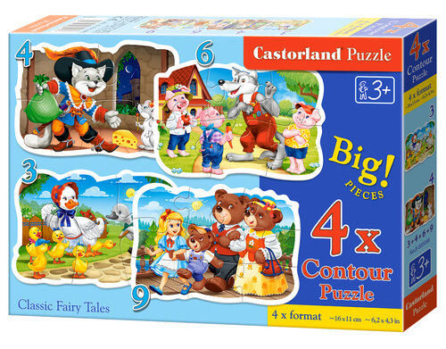 Puzzle konturowe 4w1 3-4-6-9 Classic Fairy Tales