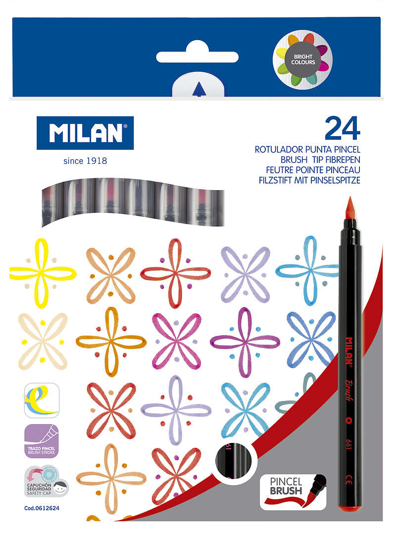 Flamastry milan brush 661 pędzelkowe 24 kolory w kartonowym opakowaniu