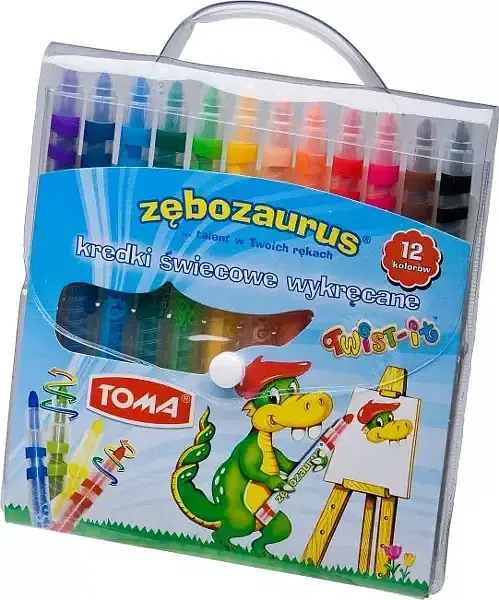 Kredki świecowe wykręcane twist-it zębozaurus 12 kolorów