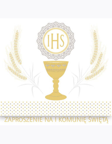 Zaproszenie kwadrat ZKW 120x120 Komunia zest. 57188 Dziecięce - Chłopiec, Dziewczynka, Grafika, Religia, Tłoczenie, Złote