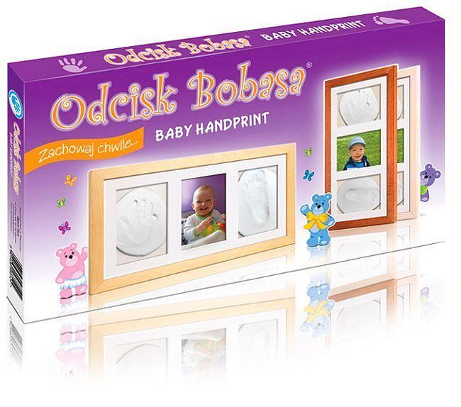 Odcisk bobasa potrójna ramka z glinką biała