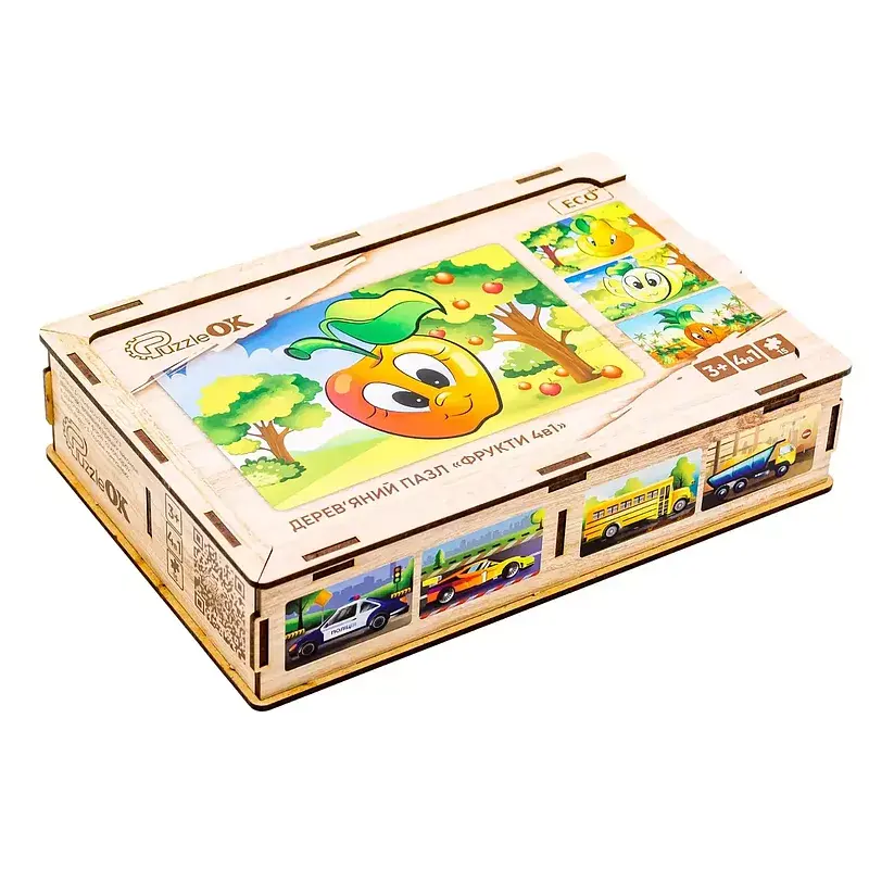 Puzzle 4w1 drewniane owoce
