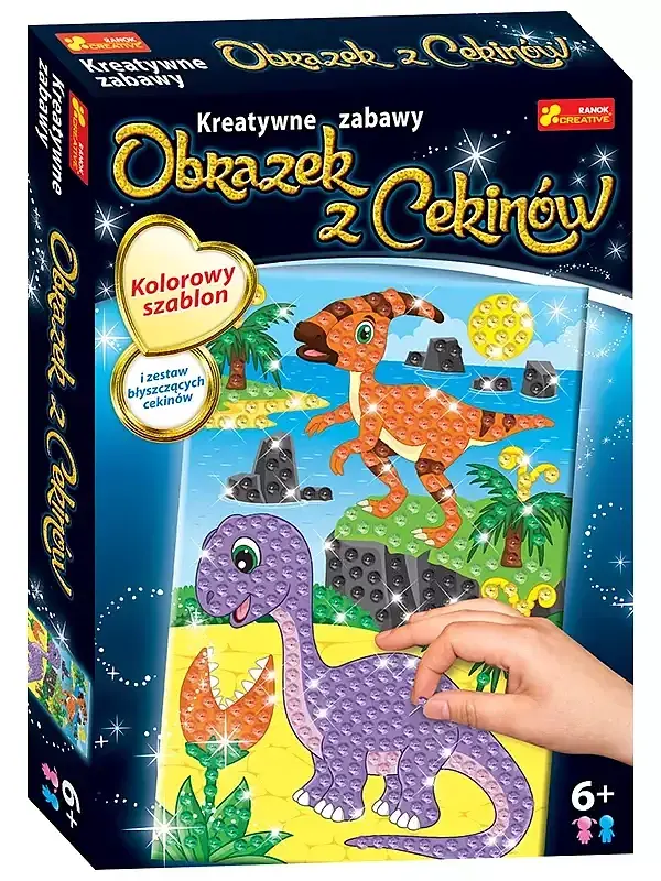 Cekinowy obrazek dinozaur parazaurolof i diplodocus