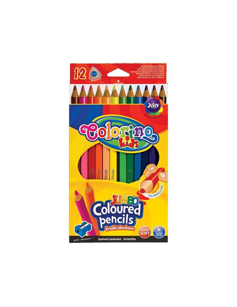 Kredki ołówkowe jumbo colorino kids trójkątne 17,5 cm 12 kolorów + temperówka