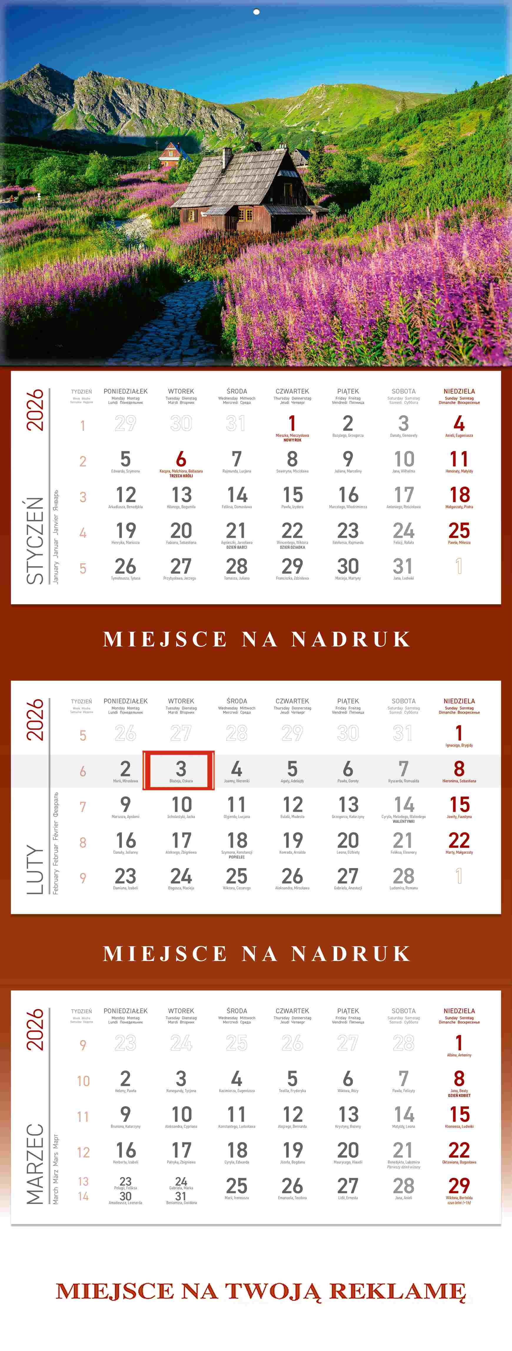 Kalendarz 2026 trójdzielny Hala Gąsienicowa