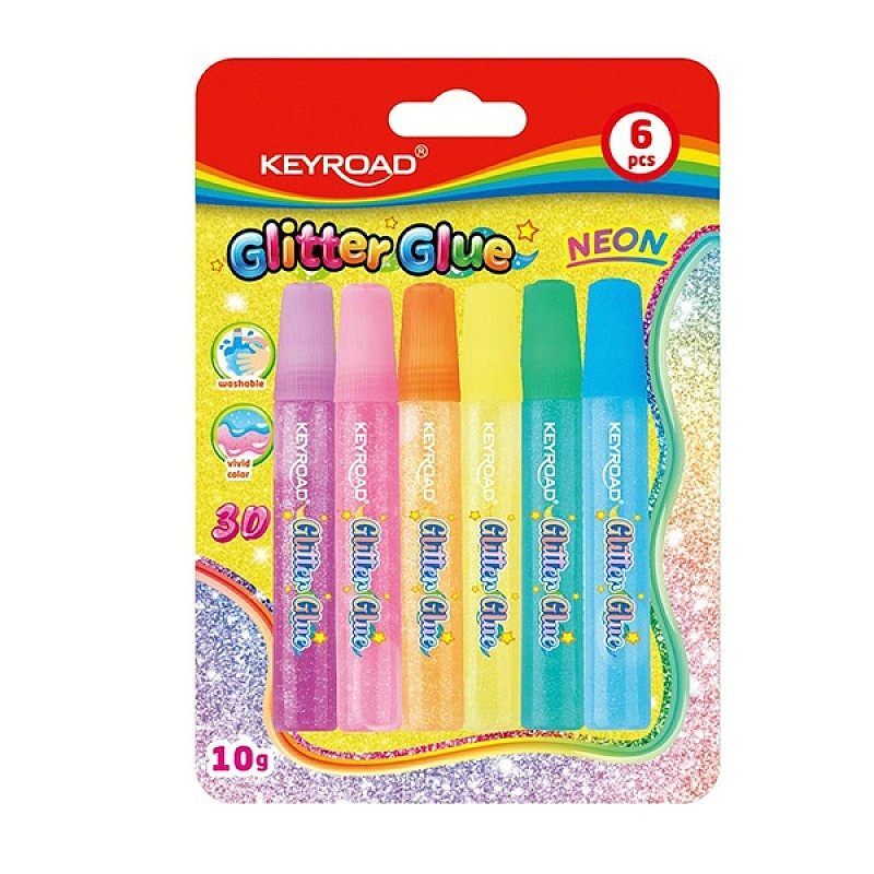 Klej brokatowy keyroad 6 x 10g neonowe odcienie blister