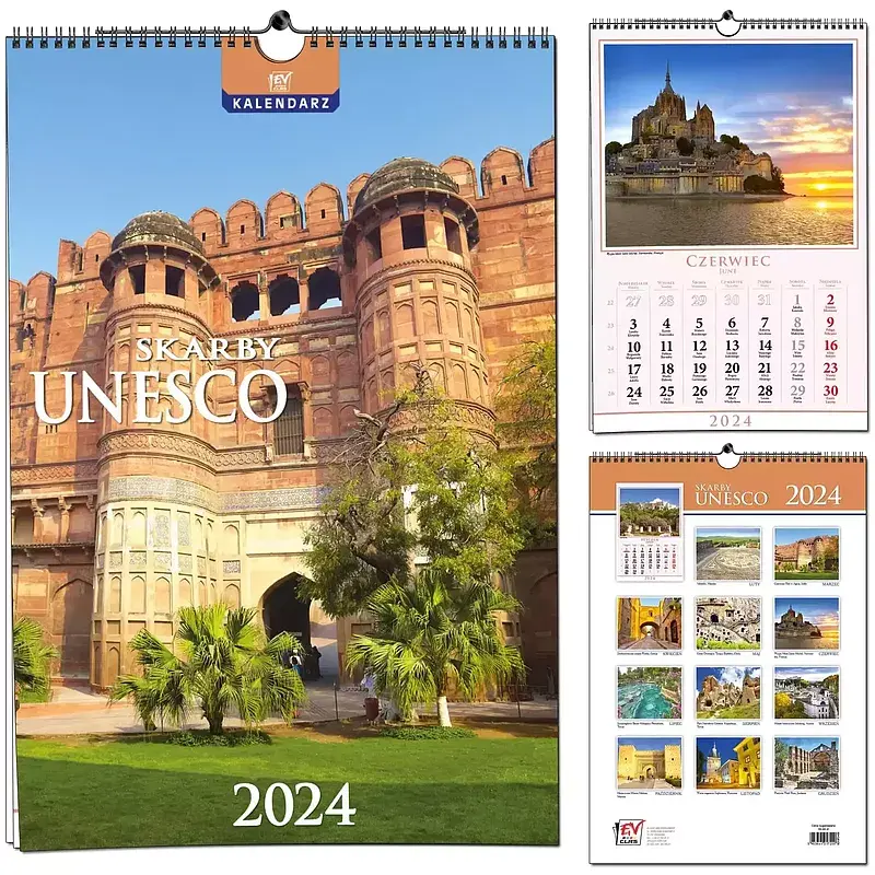 Kalendarz 2024 ścienny b3 13 planszowy skarby unesco
