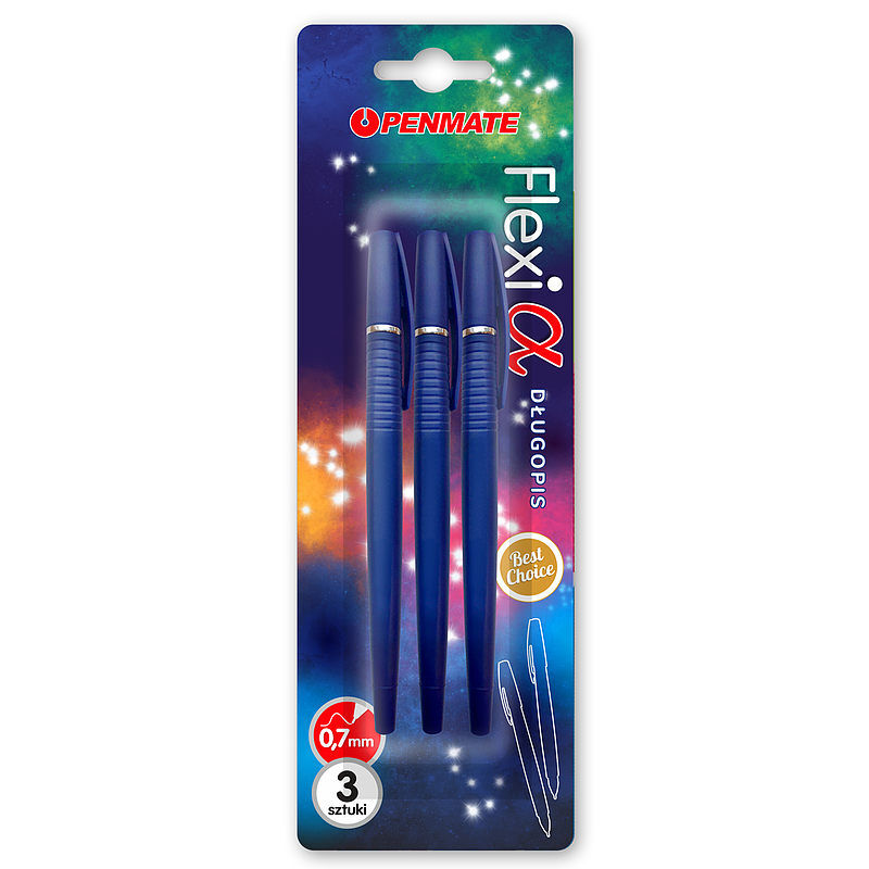 Długopis flexi alpha niebieski penmate 3 szt. Blister