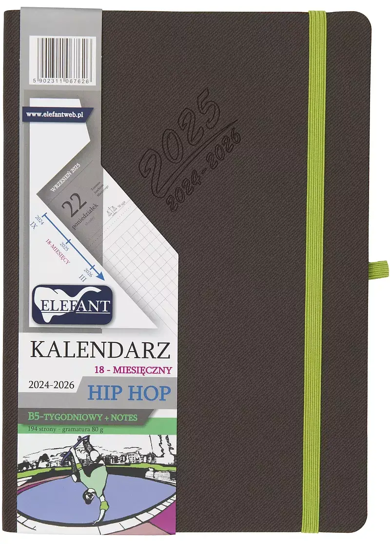 Kalendarz 2024/2025 18 m-cy. Hip hop b5 tygodniowy szary