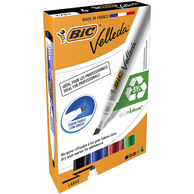 Marker bic velleda ecolutions 1751 suchościeralny mix ast pudełko 4szt
