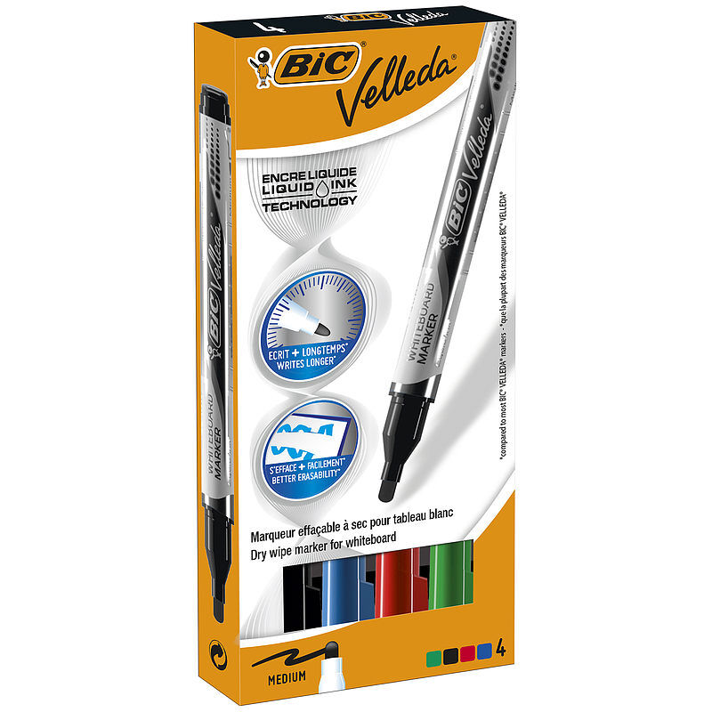 Marker bic velleda liquid ink pocket suchościeralny mix ast pudełko 4szt