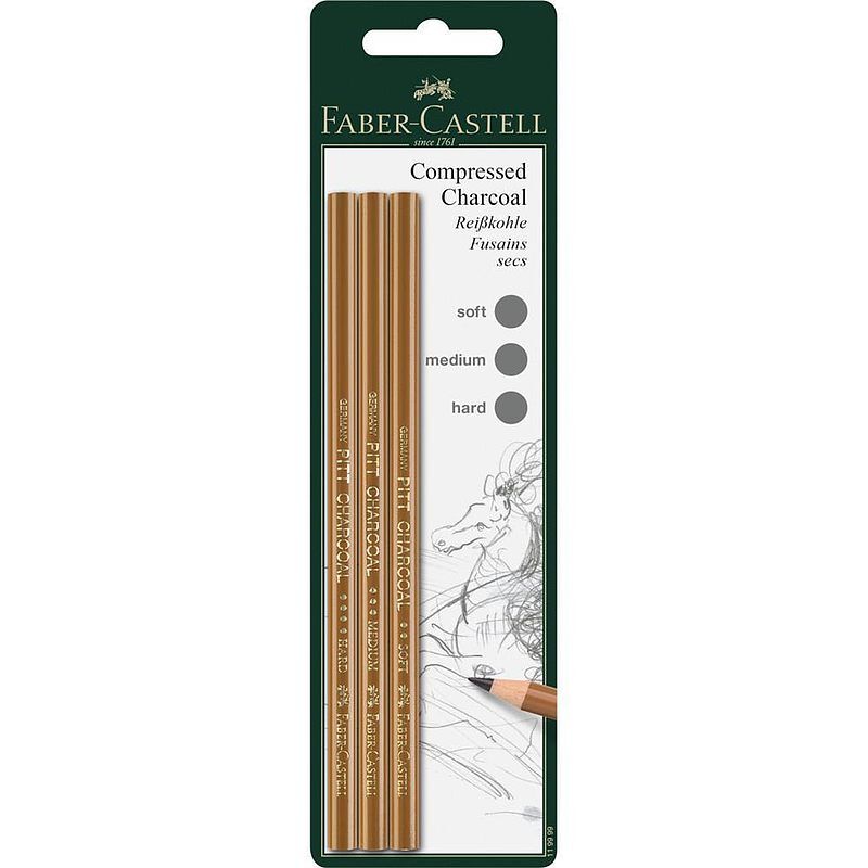 Węgiel w kredce faber-castell pitt zestaw 3 sztuki blister