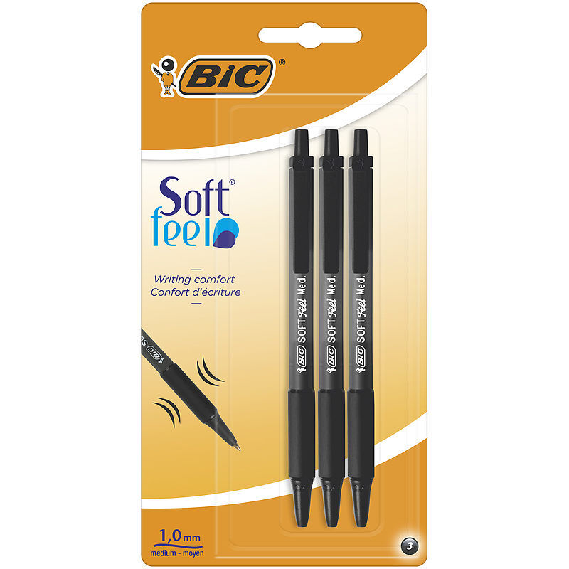 Długopis bic soft feel czarny blister 3szt