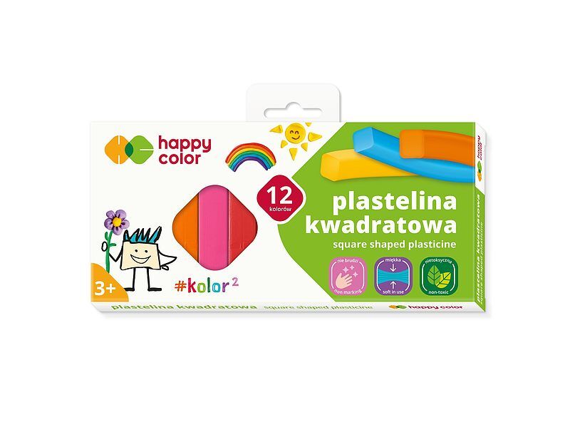 Plastelina szkolna kwadratowa 12 kolorów happy color
