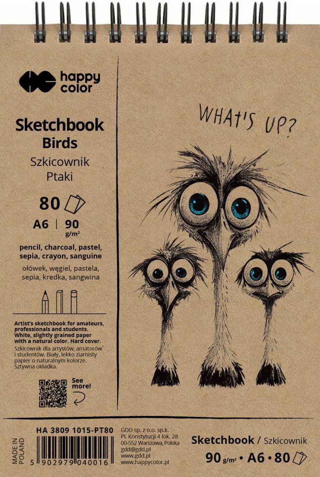 Szkicownik na spirali Ptaki A6 90g.80ark. biały Happy Color