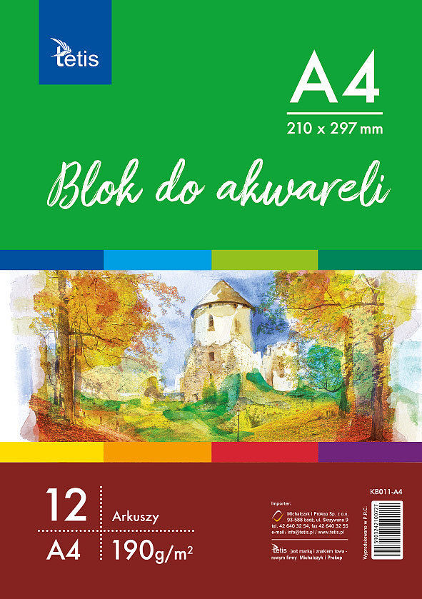 Blok tetis do akwareli a4 190 g/m2 12 arkuszy
