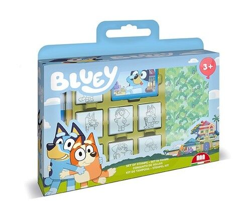 Pieczątki Bluey w walizce
