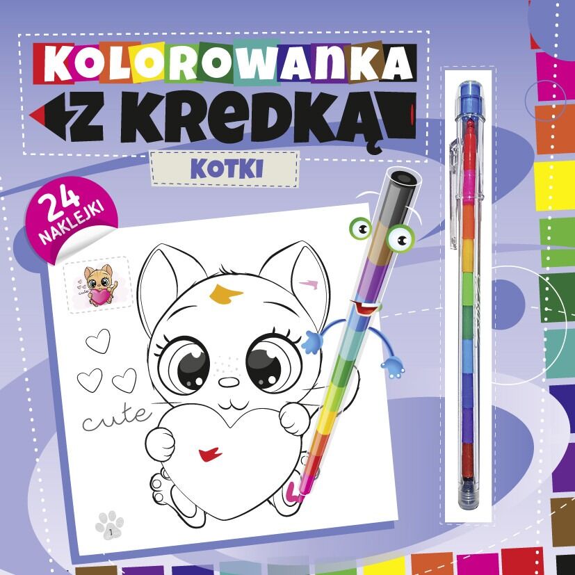 Kotki. Kolorowanka z kredką