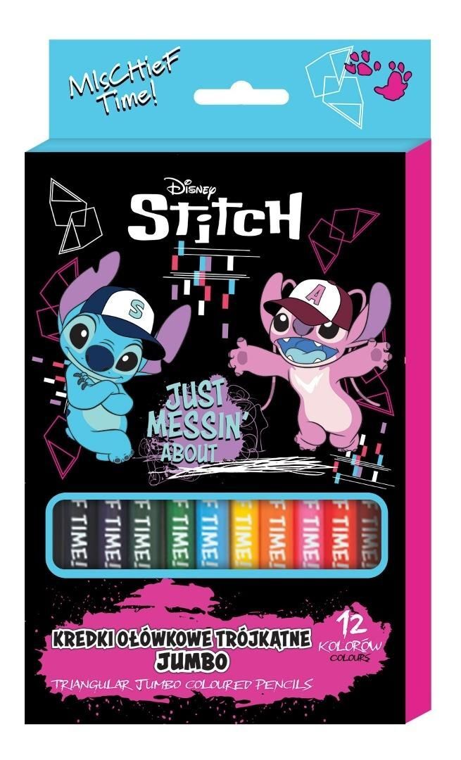 Kredki ołówkowe trójkątne Jumbo Stitch black 12 kolorów