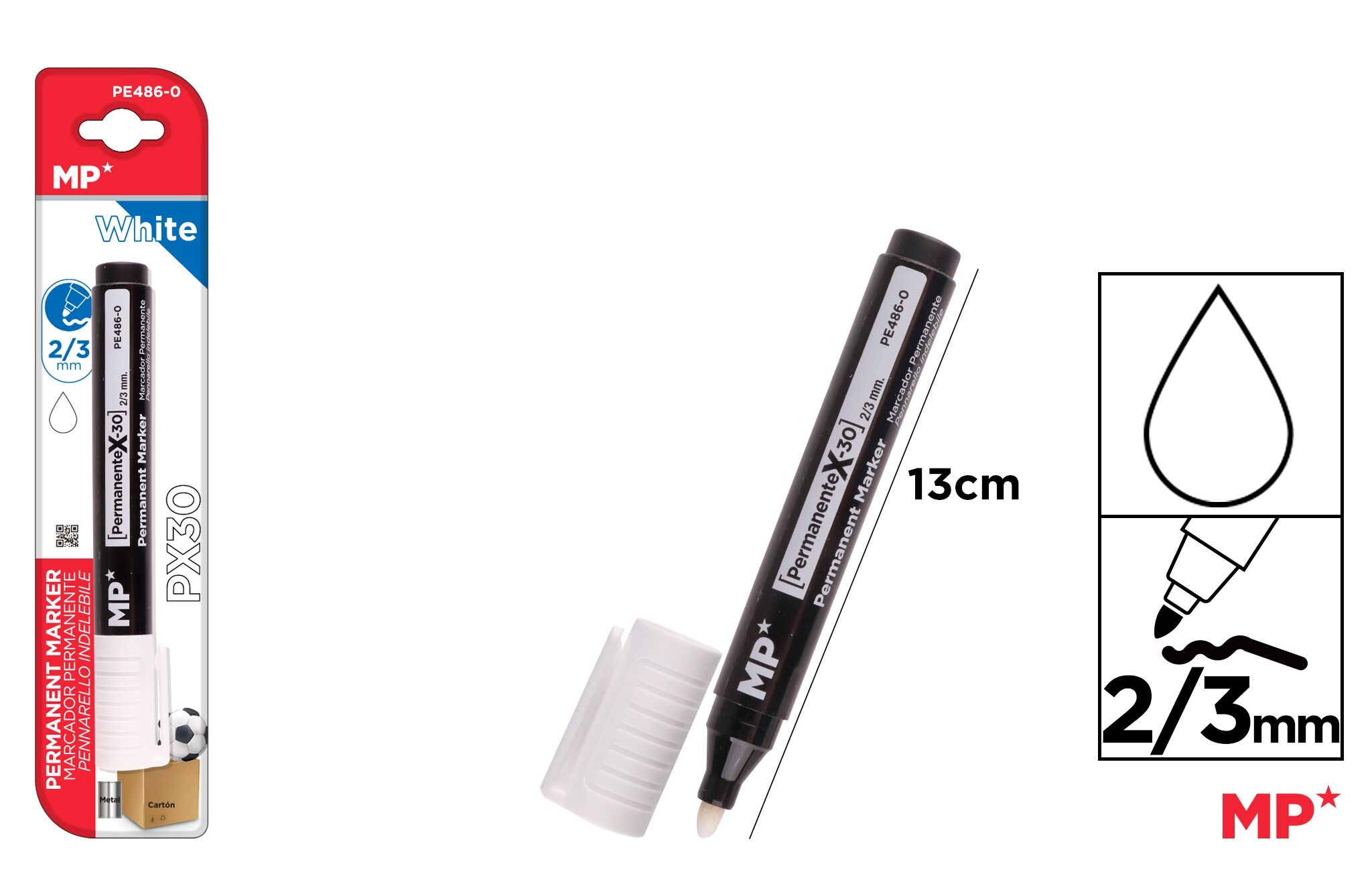 Marker permanentny gruby MP PX30 2/3mm do CD/DVD biały 1szt.blister