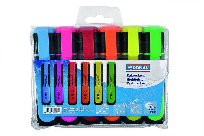 Zestaw 6 zakreślaczy fluorescencyjnych donau d-text 1-5mm