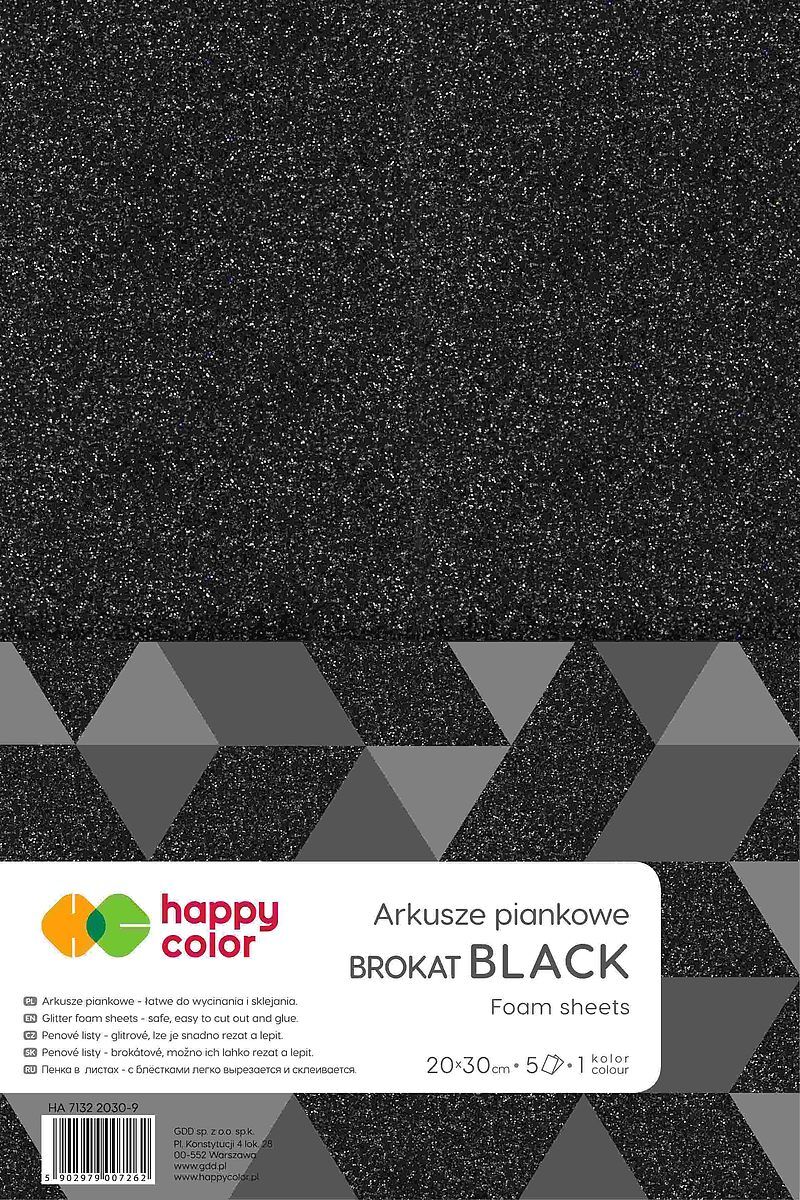 Arkusze piankowe brokatowe a4 5 ark. Czarne happy color