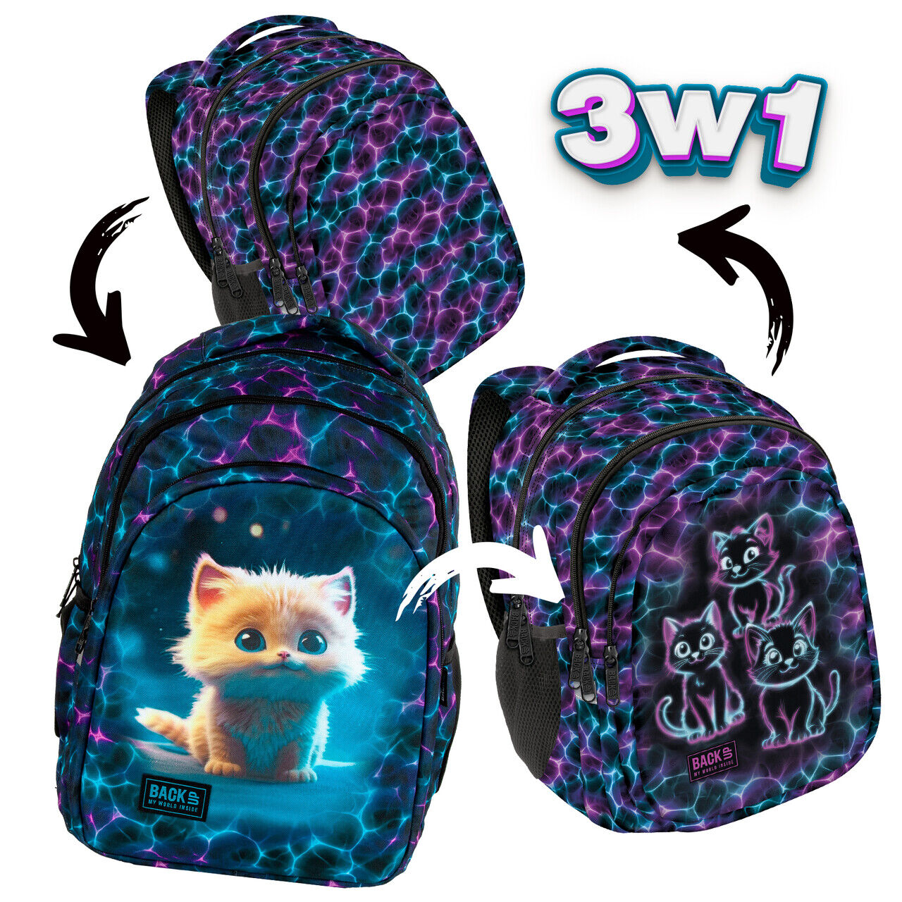 Plecak 3-komorowy Backup Kotek 3w1 PLB8D22