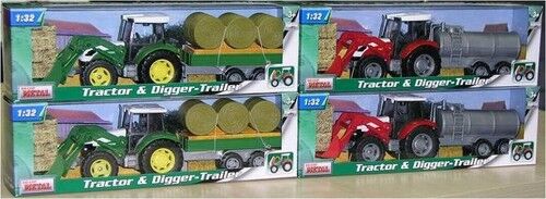 Traktor-koparka z przyczepą rolniczą 1:32